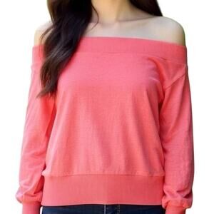Anthropologie Off the Shoulder Top Womens Medium Coral Wide Neck Boho Beachy
